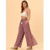 imageAllegra K Womens Boho High Waist Drawstring Split Flowy Wide Leg PantsRed