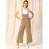 imageAllegra K Womens High Waist Wide Leg Belted Jumpsuits Button Long OverallsKhaki