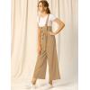 imageAllegra K Womens High Waist Wide Leg Belted Jumpsuits Button Long OverallsKhaki