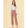 imageAllegra K Womens Plaid Pants Elastic Waist Casual Work Office Long TrousersRed Beige