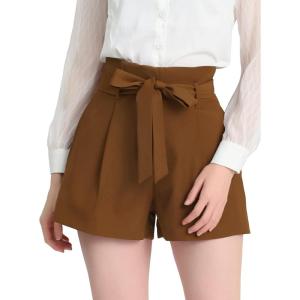 imageAllegra K Womens Bow Tie High Waist Short Paper Bag ShortsCoffee