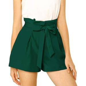 imageAllegra K Womens Bow Tie High Waist Short Paper Bag ShortsDark Green