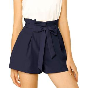 imageAllegra K Womens Bow Tie High Waist Short Paper Bag ShortsNavy Blue