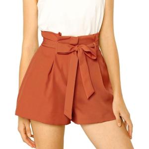 imageAllegra K Womens Bow Tie High Waist Short Paper Bag ShortsOrange Red