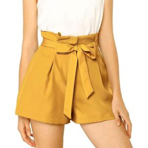 imageAllegra K Womens Bow Tie High Waist Short Paper Bag ShortsYellow