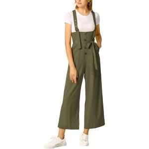 imageAllegra K Womens High Waist Wide Leg Belted Jumpsuits Button Long OverallsArmy Green