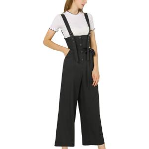 imageAllegra K Womens High Waist Wide Leg Belted Jumpsuits Button Long OverallsBlack