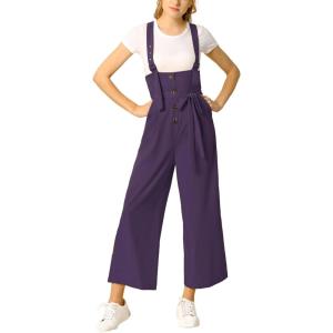 imageAllegra K Womens High Waist Wide Leg Belted Jumpsuits Button Long OverallsDark Purple