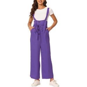 imageAllegra K Womens High Waist Wide Leg Belted Jumpsuits Button Long OverallsGrape