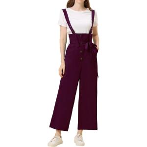 imageAllegra K Womens High Waist Wide Leg Belted Jumpsuits Button Long OverallsPurplish Red