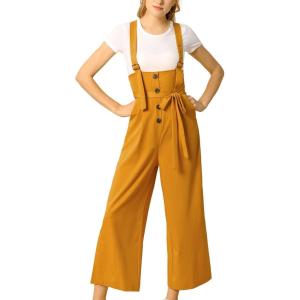 imageAllegra K Womens High Waist Wide Leg Belted Jumpsuits Button Long OverallsYellow