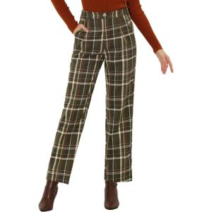 imageAllegra K Womens Plaid Pants Elastic Waist Casual Work Office Long TrousersArmy Green