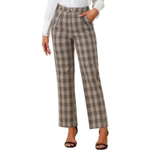 imageAllegra K Womens Plaid Pants Elastic Waist Casual Work Office Long TrousersBeige Black