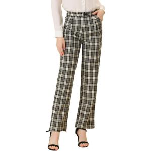 imageAllegra K Womens Plaid Pants Elastic Waist Casual Work Office Long TrousersBlack Beige