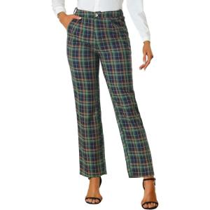 imageAllegra K Womens Plaid Pants Elastic Waist Casual Work Office Long TrousersBlue Green