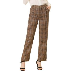 imageAllegra K Womens Plaid Pants Elastic Waist Casual Work Office Long TrousersBrown