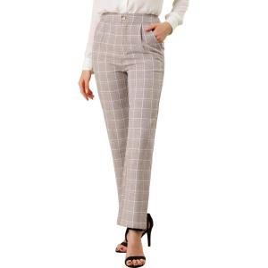 imageAllegra K Womens Plaid Pants Elastic Waist Casual Work Office Long TrousersCamel