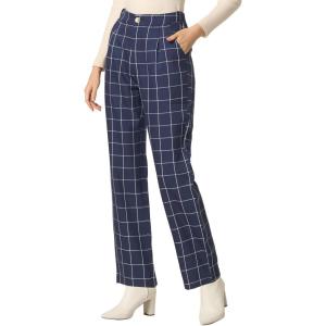 imageAllegra K Womens Plaid Pants Elastic Waist Casual Work Office Long TrousersDark Blue