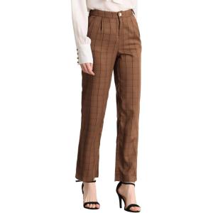 imageAllegra K Womens Plaid Pants Elastic Waist Casual Work Office Long TrousersDark Brown Black