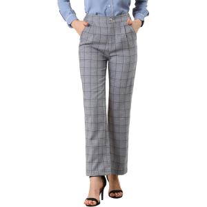 imageAllegra K Womens Plaid Pants Elastic Waist Casual Work Office Long TrousersDark Gray