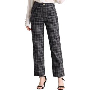 imageAllegra K Womens Plaid Pants Elastic Waist Casual Work Office Long TrousersDark Gray Black