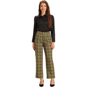 imageAllegra K Womens Plaid Pants Elastic Waist Casual Work Office Long TrousersDark Green