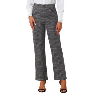 imageAllegra K Womens Plaid Pants Elastic Waist Casual Work Office Long TrousersDark Grey Black