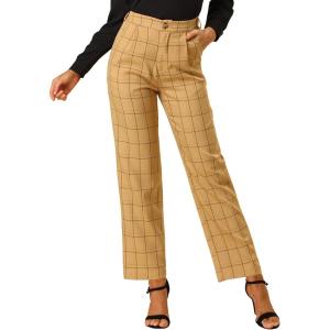 imageAllegra K Womens Plaid Pants Elastic Waist Casual Work Office Long TrousersDark Khaki