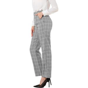 imageAllegra K Womens Plaid Pants Elastic Waist Casual Work Office Long TrousersGray