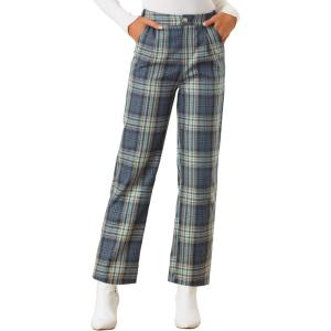 imageAllegra K Womens Plaid Pants Elastic Waist Casual Work Office Long TrousersGray Blue