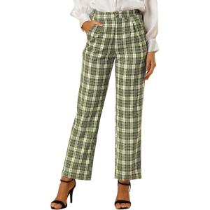 imageAllegra K Womens Plaid Pants Elastic Waist Casual Work Office Long TrousersGreen