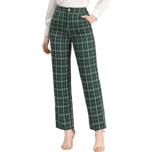 imageAllegra K Womens Plaid Pants Elastic Waist Casual Work Office Long TrousersGreen Black White