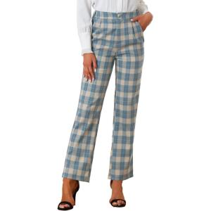 imageAllegra K Womens Plaid Pants Elastic Waist Casual Work Office Long TrousersKhaki Gray Blue