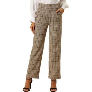 imageAllegra K Womens Plaid Pants Elastic Waist Casual Work Office Long TrousersLight Brown