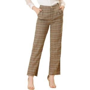 imageAllegra K Womens Plaid Pants Elastic Waist Casual Work Office Long TrousersLight Brown Beige