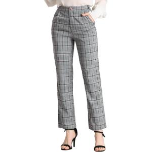 imageAllegra K Womens Plaid Pants Elastic Waist Casual Work Office Long TrousersLight Gray Blue