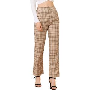 imageAllegra K Womens Plaid Pants Elastic Waist Casual Work Office Long TrousersLight Khaki Brown