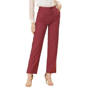 imageAllegra K Womens Plaid Pants Elastic Waist Casual Work Office Long TrousersRed