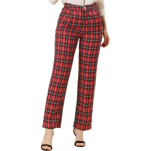 imageAllegra K Womens Plaid Pants Elastic Waist Casual Work Office Long TrousersRed Black