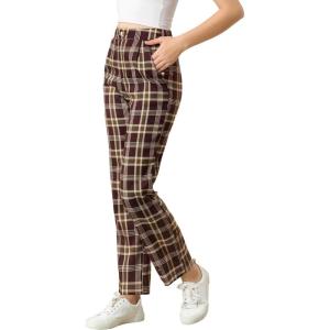 imageAllegra K Womens Plaid Pants Elastic Waist Casual Work Office Long TrousersRed Brown