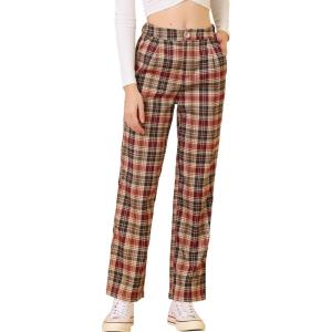 imageAllegra K Womens Plaid Pants Elastic Waist Casual Work Office Long TrousersRed Brown Beige