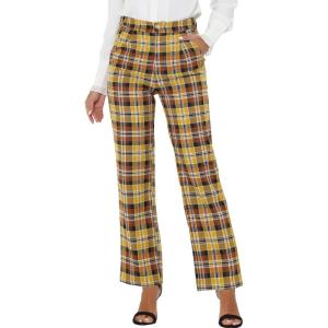 imageAllegra K Womens Plaid Pants Elastic Waist Casual Work Office Long TrousersYellow