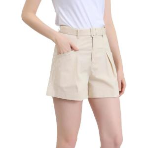 imageAllegra K Womens Summer Belted Cotton Work Office High Waist Shorts with PocketsBeige