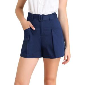 imageAllegra K Womens Summer Belted Cotton Work Office High Waist Shorts with PocketsRoyal Blue