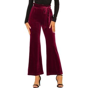 imageAllegra K Womens Velvet Pants Halloween Tie Waist Stretchy Wide Leg Pants with PocketsBurgundy