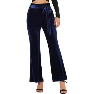 imageAllegra K Womens Velvet Pants Halloween Tie Waist Stretchy Wide Leg Pants with PocketsDark Blue