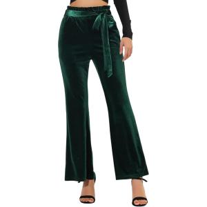 imageAllegra K Womens Velvet Pants Halloween Tie Waist Stretchy Wide Leg Pants with PocketsDark Green