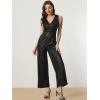 imageAllegra K Sequin Jumpsuit for Womens V Neck Glitter Sparkly Metallic JumpsuitBlack