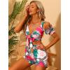 imageAllegra K Womens 2 Piece Romper Floral Print Knot Front Puff Sleeve Crop Top with Shorts SetPink