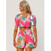 imageAllegra K Womens 2 Piece Romper Floral Print Knot Front Puff Sleeve Crop Top with Shorts SetPink